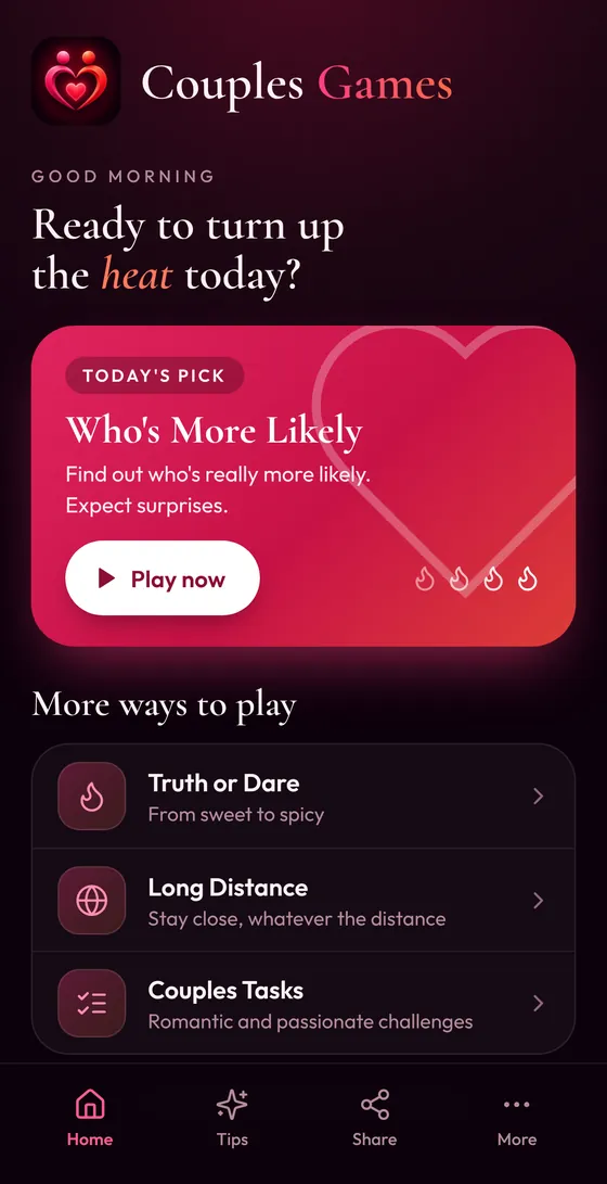 Couples Games home screen
