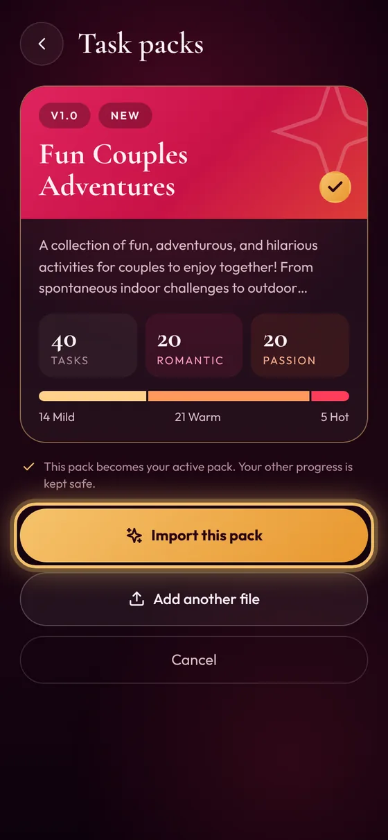 Pack preview with the Import this pack button highlighted