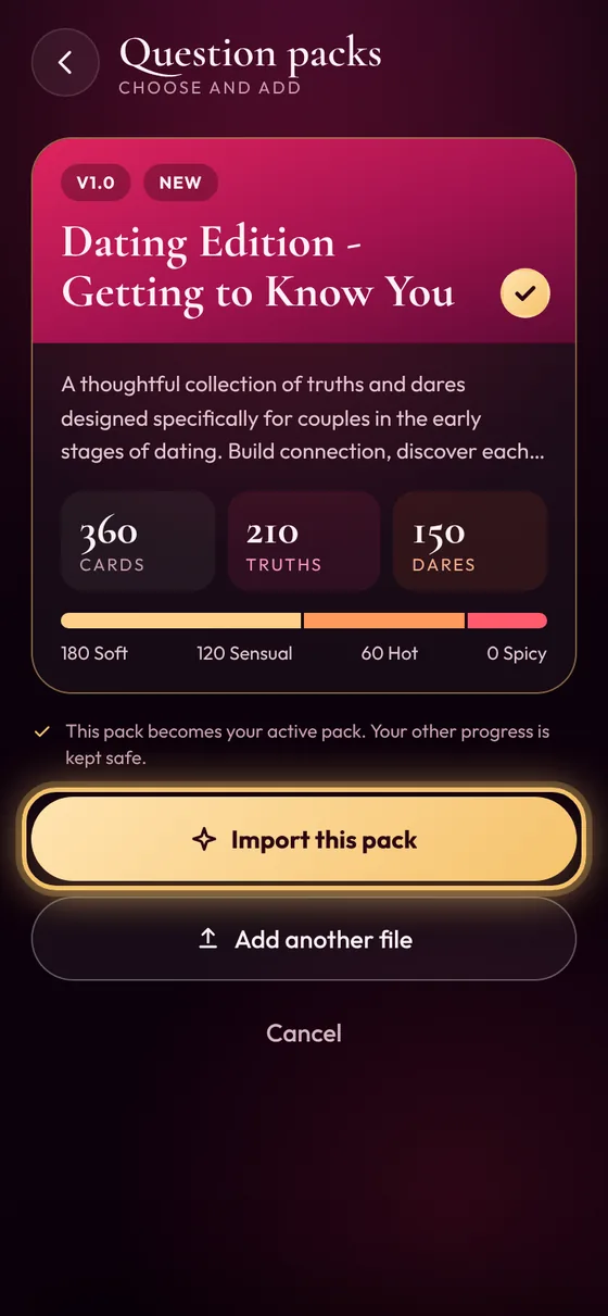 Pack preview with the Import this pack button highlighted